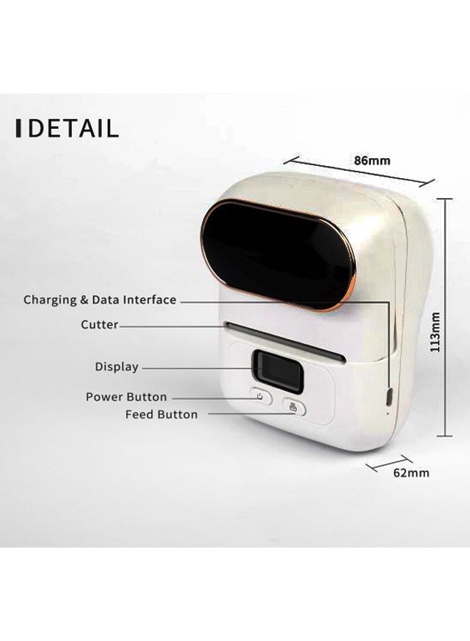 Portable Bluetooth Thermal Handheld Label Printer 86x113x62cm White