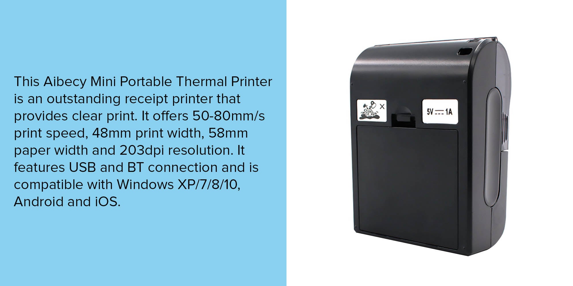 Mini Portable Thermal Printer Black