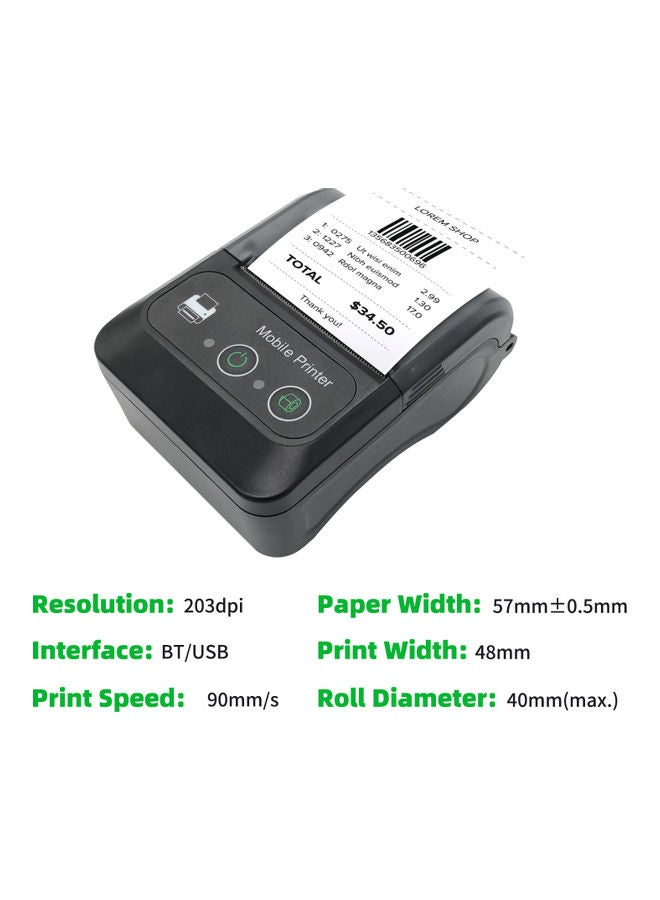 Portable Wireless Thermal Printer Black