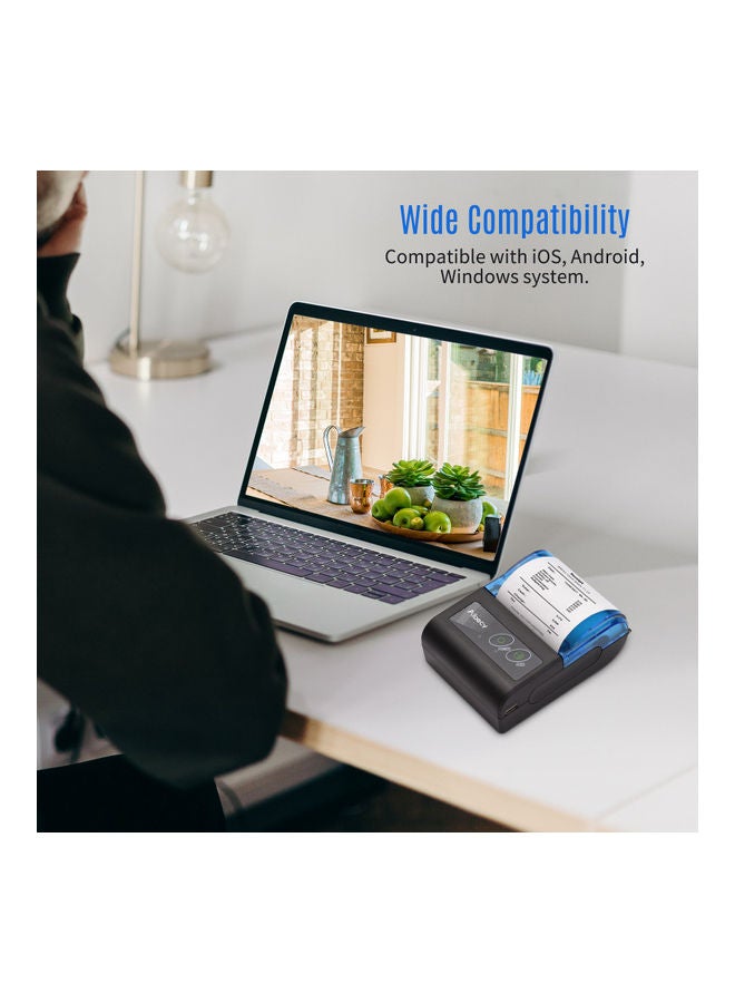 Portable Mini Thermal Wireless USB Receipt Bill Ticket Printer Compatible with iOS Android Windows Black/Blue