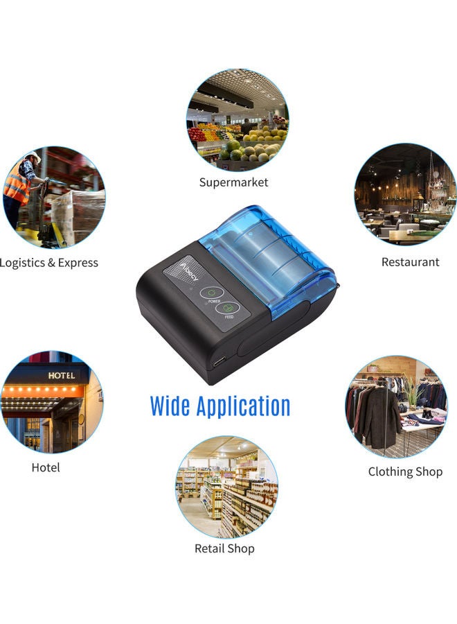 Portable Mini Thermal Wireless USB Receipt Bill Ticket Printer Compatible with iOS Android Windows Black/Blue