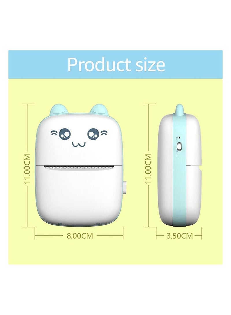 Portable Printer, Mini Pocket Printer Wireless Bluetooth Thermal Printer with Thermal Printing Paper USB Cable for Note Photo Web Document Printing Label Receipt Study Home Office, Blue