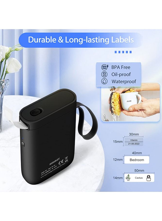 D11 Portable Bluetooth Sticker Label Printer with 1 Roll 12*40mm White Tape, USB Rechargeable, Inkless Thermal Label Maker with 10-15mm Print Width, Ideal for Home and Small Business Supplies, Black