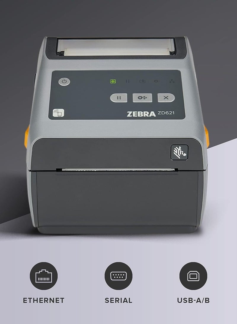 ZEBRA ZD621 Direct Thermal Desktop Printer 300 dpi Print Width 4-inch USB Serial Ethernet ZD6A043-D01F00EZ