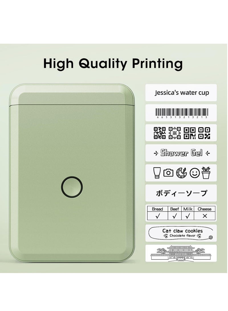 D110 Thermal Label Makers with 1 Roll 15mm*30mm White Tape, Portable Mini Wireless Bluetooth Sticker Printer for Home Office School Use, Mobile Phone Editable, Printable Width 10-15mm, Green