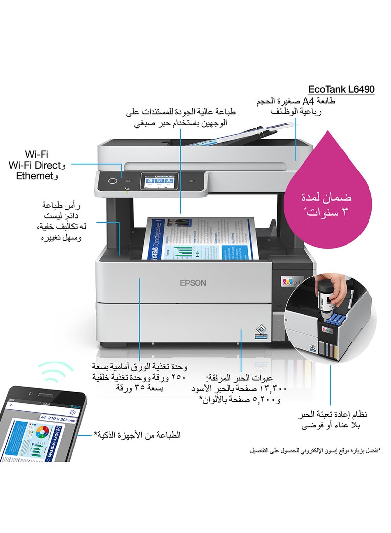 EcoTank L6490 Print/Scan/Copy/Fax Wi-Fi Business Printer Black