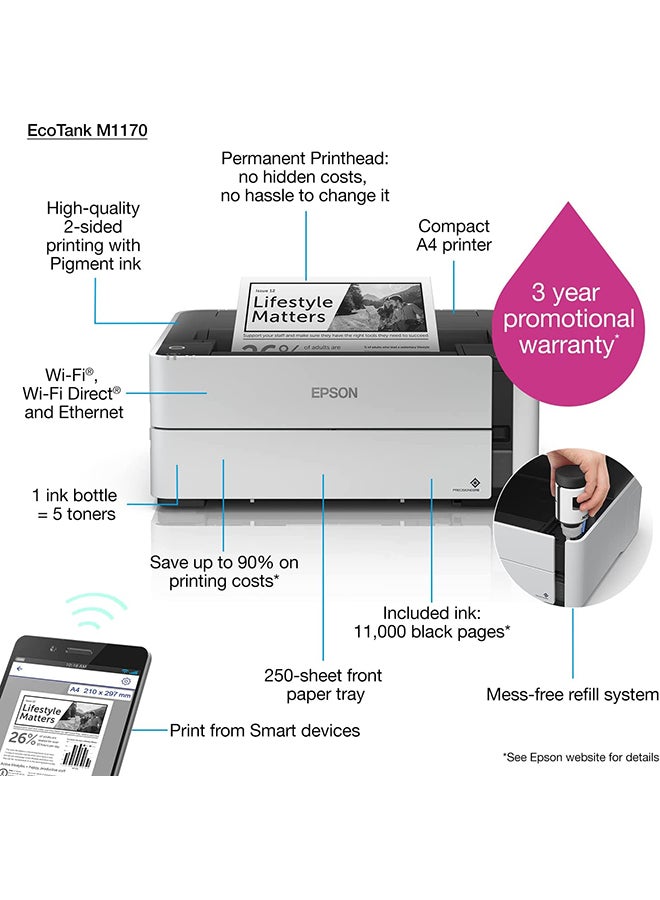 EcoTank Monochrome M1170 Ink Tank Printer Black