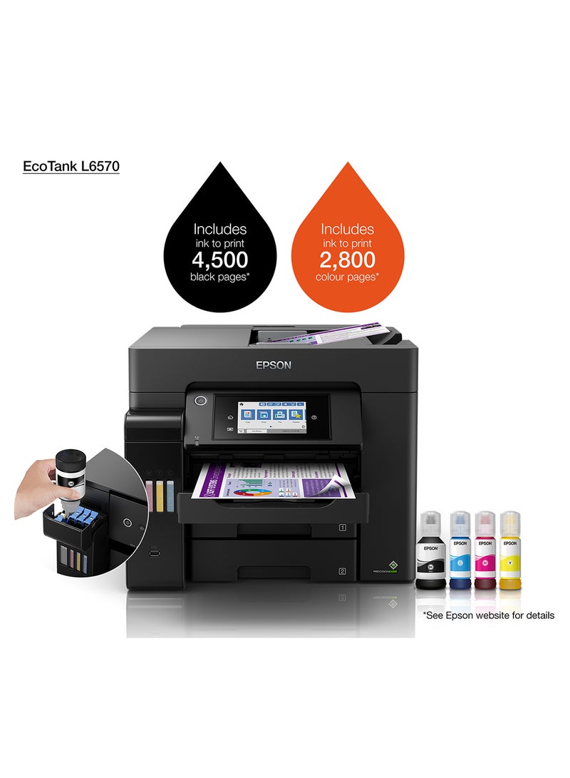 Ecotank L6570 Office Ink Tank Printer A4 Colour 4-In-1 Printer With ADF, Wi-Fi And Smart Panel Connectivity And Lcd Screen Black