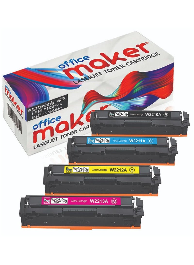 ​Office maker 207A (With Chip) Toner Cartridges Compatible for Color LaserJet Pro MFP M283fdw M282nw M283fdn M255dw M255nw  (Black Cyan Yellow Magenta, 4-Pack)