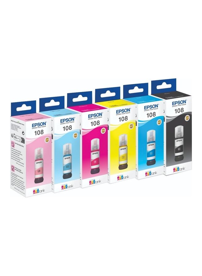 108 Ink Set For L8050 70 ml Multipack Black, Cyan, Yellow, Magenta, Light cyan, light magenta