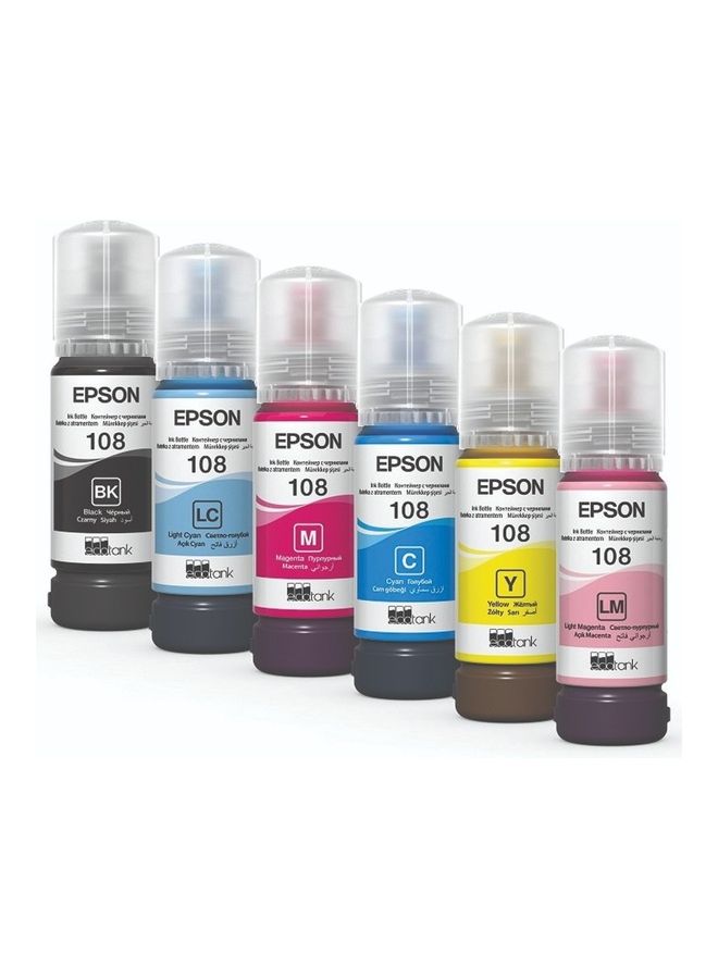 108 Ink Set For L8050 70 ml Multipack Black, Cyan, Yellow, Magenta, Light cyan, light magenta