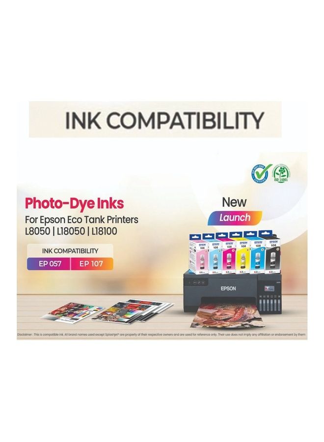 108 Ink Set For L8050 70 ml Multipack Black, Cyan, Yellow, Magenta, Light cyan, light magenta