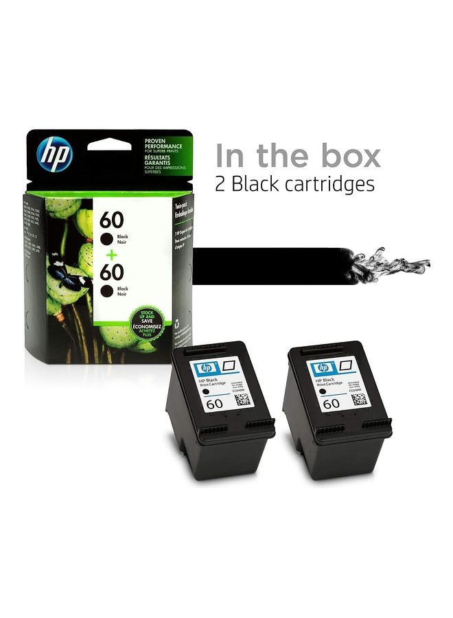 60 | 2 Ink Cartridges Works with DeskJet D2500 Series, F2430, F4200 Series, F4400 Series, ENVY 100, 110, 111, 114, 120, Photosmart C4600 Series, C4700 Series, D110a | CC640WN Black
