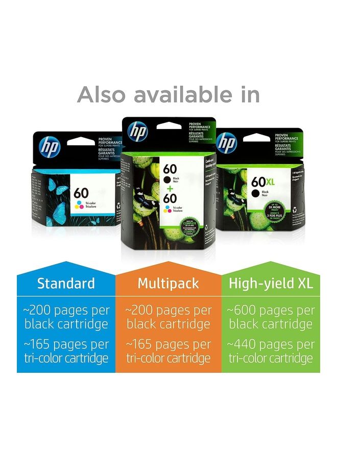 60 | 2 Ink Cartridges Works with DeskJet D2500 Series, F2430, F4200 Series, F4400 Series, ENVY 100, 110, 111, 114, 120, Photosmart C4600 Series, C4700 Series, D110a | CC640WN Black