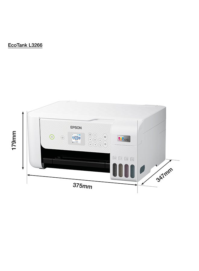 EcoTank L3266 Home ink tank printer A4, colour, 3-in-1 printer with WiFi and SmartPanel App connectivity White