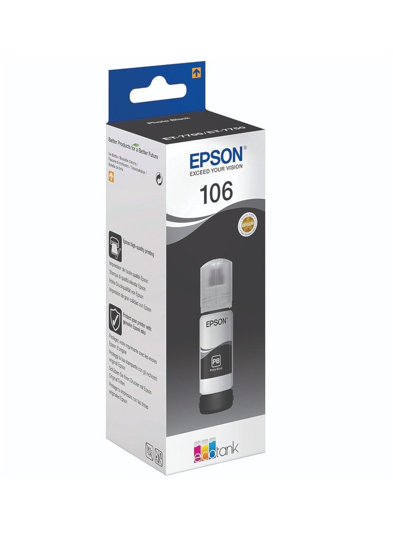 106 Ecotank Ink Bottle, Photo Black Ink For Printer Refill black