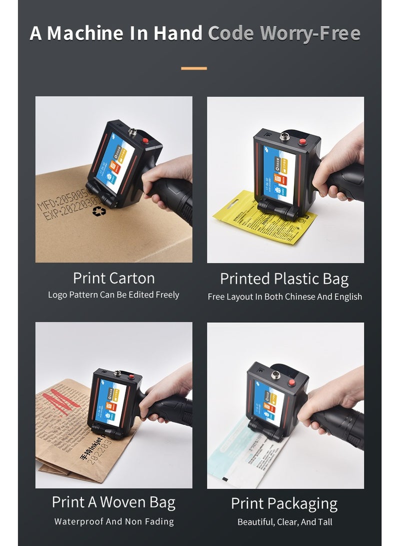 Portable 12.7mm Handheld Inkjet Printer QR Barcode Batch Number Logo Expiry Date Label Printer Gun 25 Languages Non-encrypted
