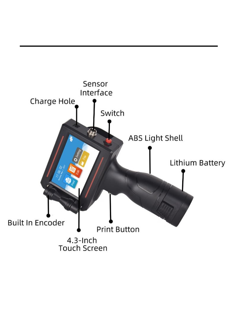 Portable 12.7mm Handheld Inkjet Printer QR Barcode Batch Number Logo Expiry Date Label Printer Gun 25 Languages Non-encrypted