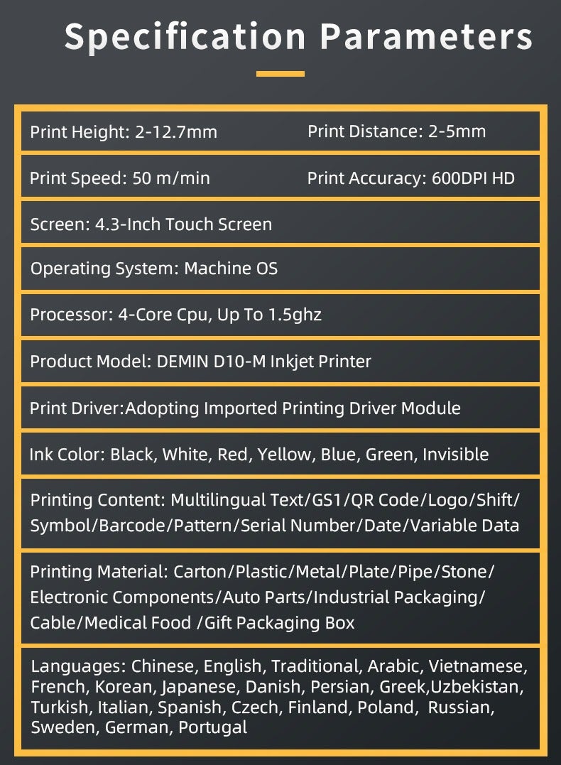 Portable 12.7mm Handheld Inkjet Printer QR Barcode Batch Number Logo Expiry Date Label Printer Gun 25 Languages Non-encrypted