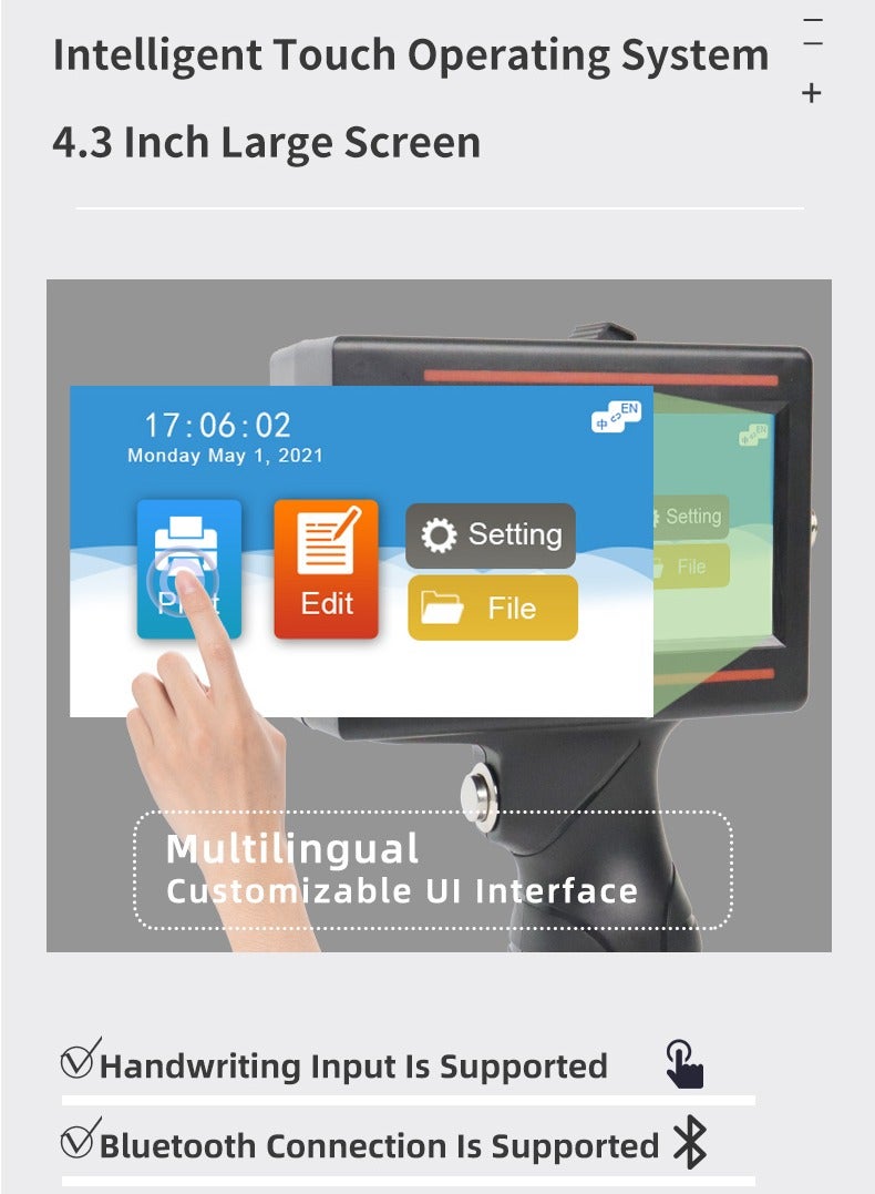 Portable 12.7mm Handheld Inkjet Printer QR Barcode Batch Number Logo Expiry Date Label Printer Gun 25 Languages Non-encrypted