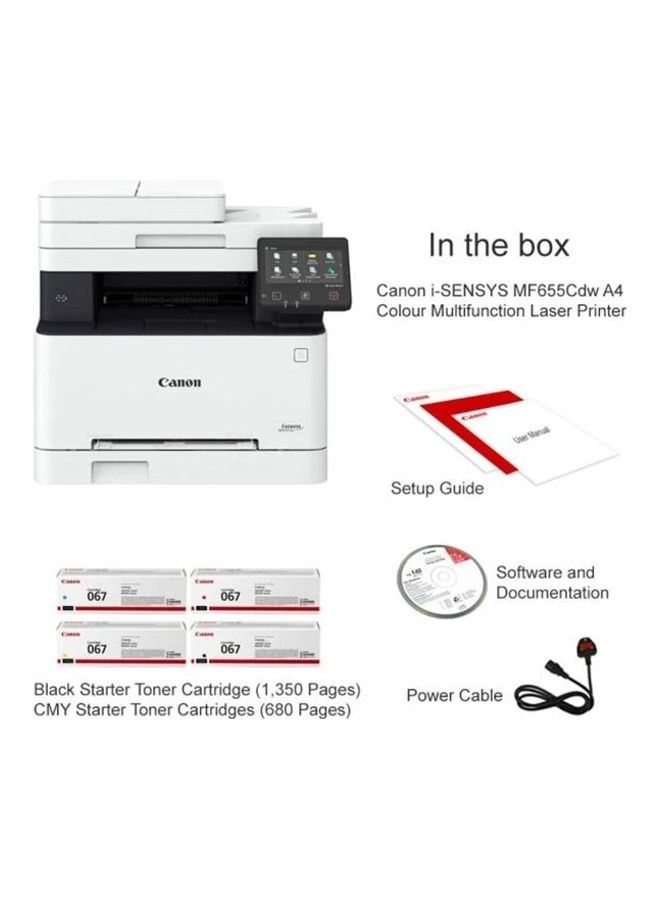 I-SENSYS MF655CDW A4 Colour Multifunction Laser Printer 21PPM 600X600 F/R USB/RETE/WI-FI PCL5C/6 White