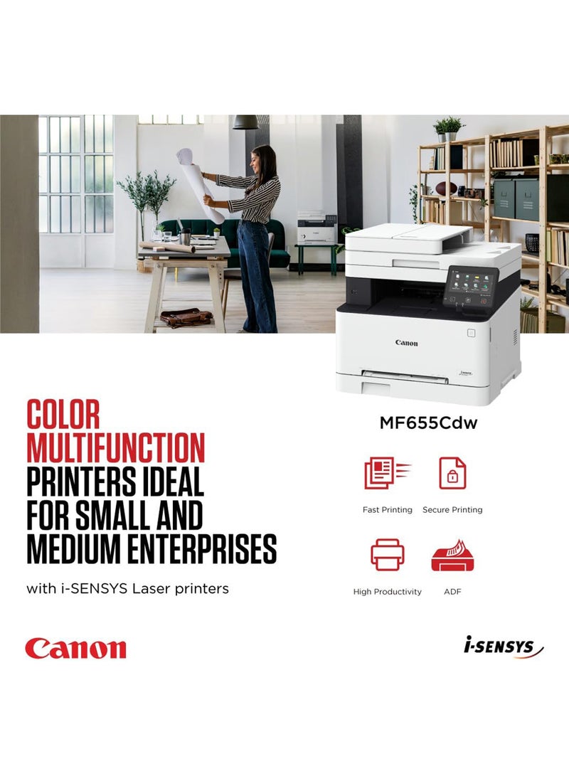 i-SENSYS MF655Cdw 21ppm 3-in-1 (Print, Copy, Scan) Multifunction Colour Wi-Fi Printer White/Black