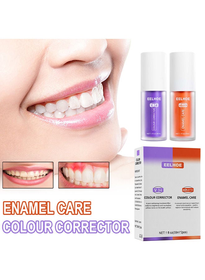 V34-Teeth Color Corrector, Calculus Removal, Teeth Whitening, Teeth Regrowth, Teeth Whitening Restoration Toothpaste Set, Purple Pack Color Corrector, Enamel Care Gum Restoration (2pcs)