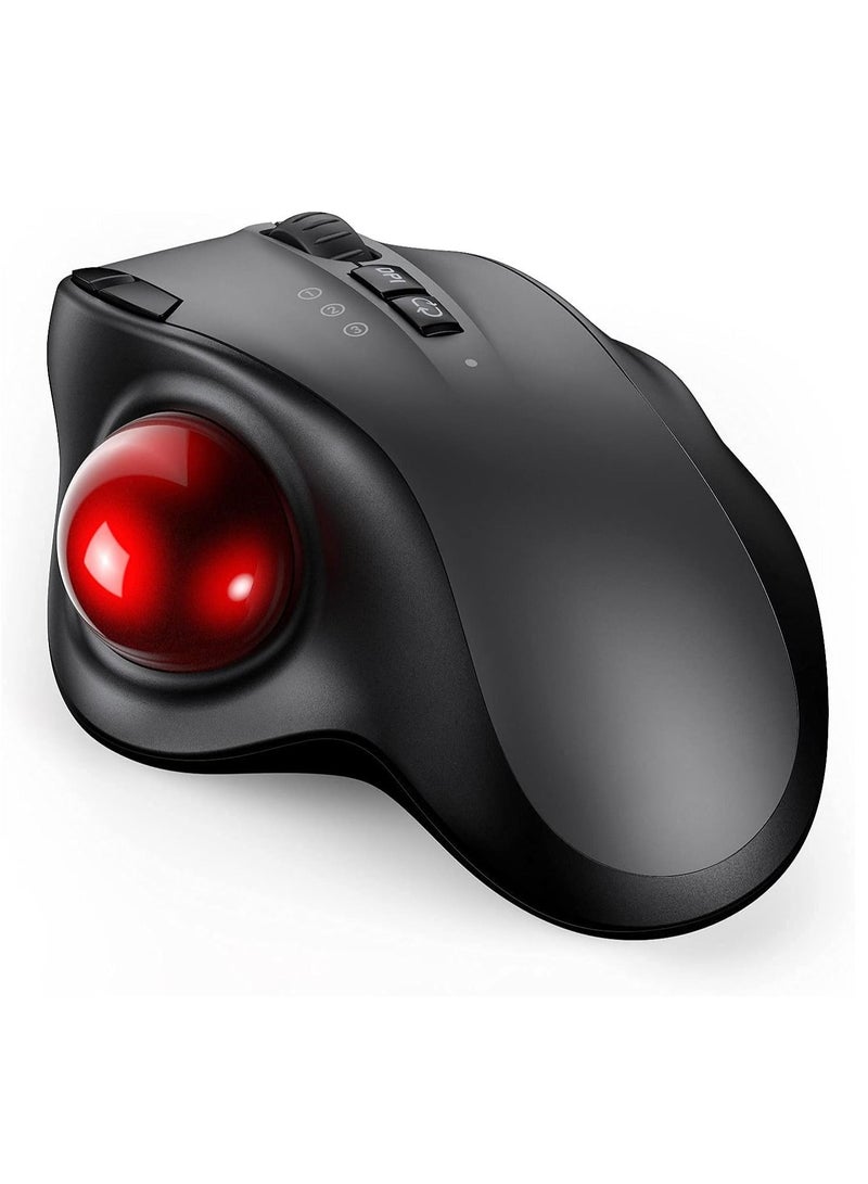 Wireless Trackball Mouse - 2.4G USB + Dual Bluetooth Rollerball Mouse, Easy Thumb Control, Rechargeable Ergonomic Trackball Mice for MacBook, Laptop, PC, iPad, Windows, Android, iOS (Black)