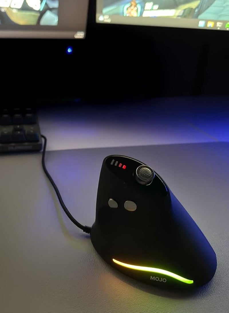 Silent Vertical Gaming Mouse - Ergonomic Mouse for PC Gaming w/ 4 Directional Joystick Buttons, Adjustable DPI (1000-10000), Custom Software, Macros, and More