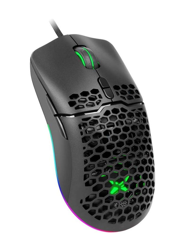 Wired Lightweight Gaming Mouse with 7200DPI 1000Hz Polling Rate RGB Backlit