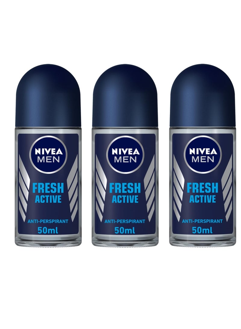 Nivea Fresh Active Deodorant Roll On for Men 50ml (Pack of 3)