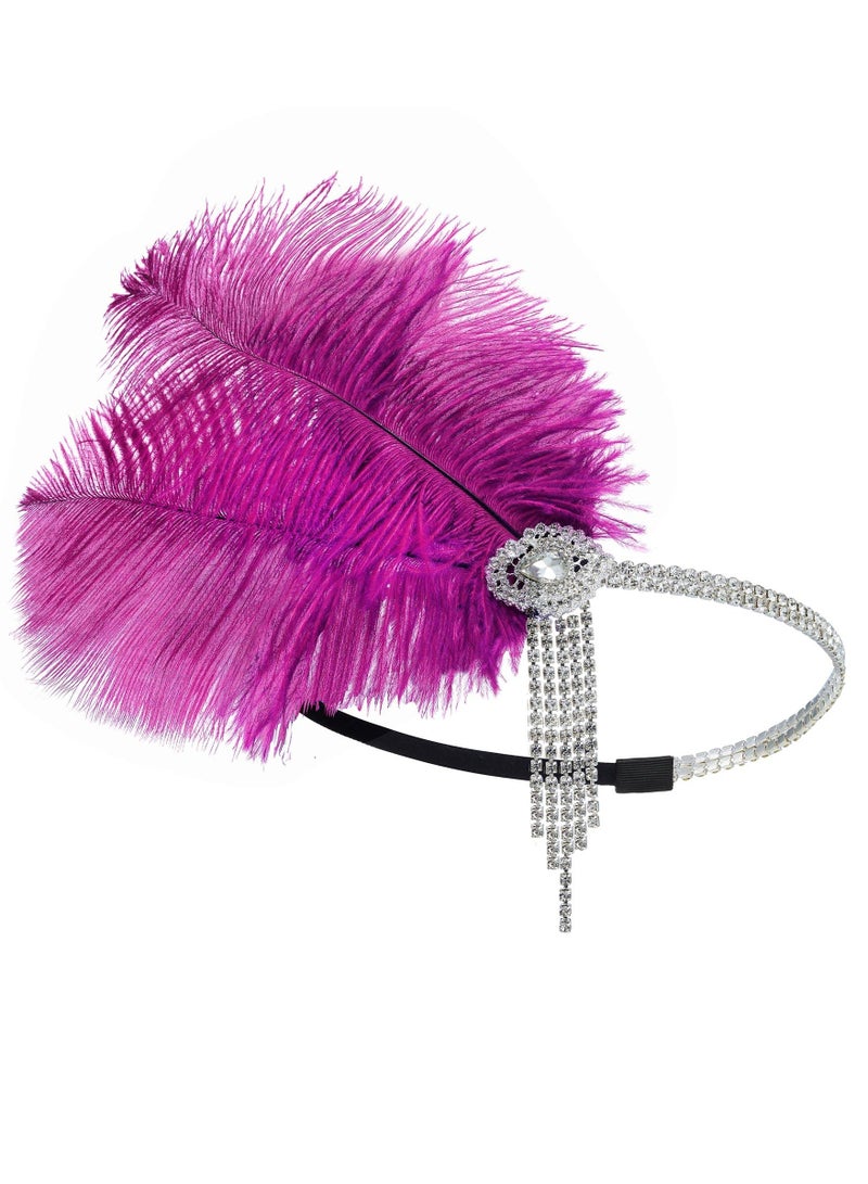 1920's Flapper Headband, Great Gatsby Inspired Feather Headpiece 20s Art Deco Hair Accessories, Purple