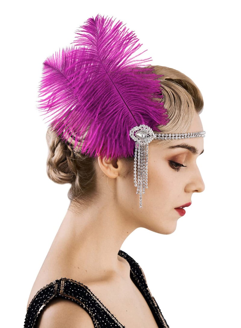 1920's Flapper Headband, Great Gatsby Inspired Feather Headpiece 20s Art Deco Hair Accessories, Purple