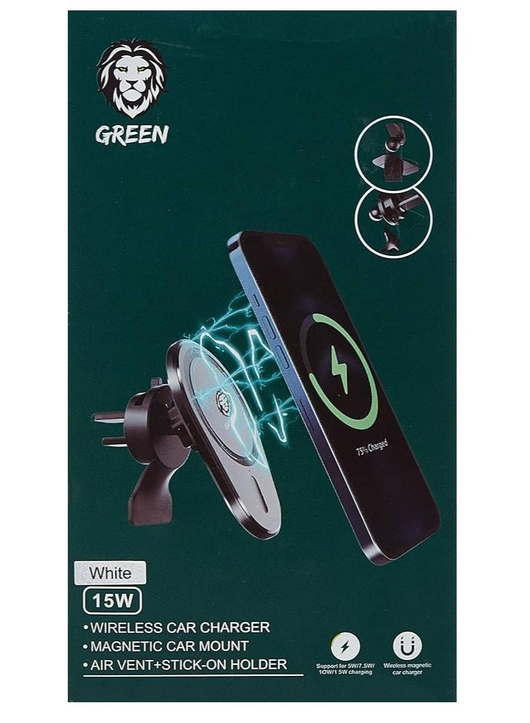 Wireless Car Charger Magnetic Green Lion 15W Black