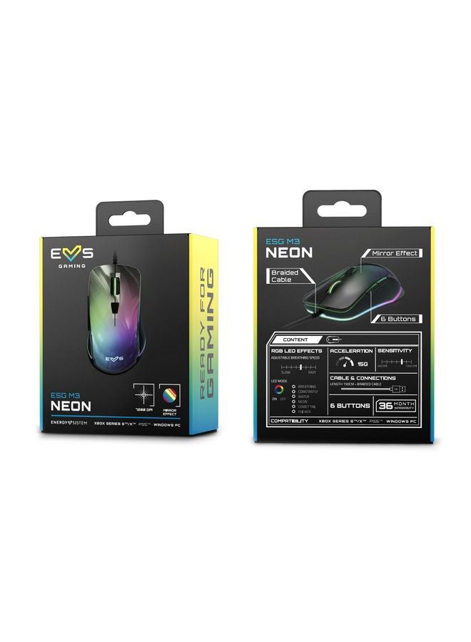 ES Gaming Mouse ESG M3 Neon Mouse Gamer (Mirror Effect, USB Braided Cable, RGB LED Light, 7200 dpi)