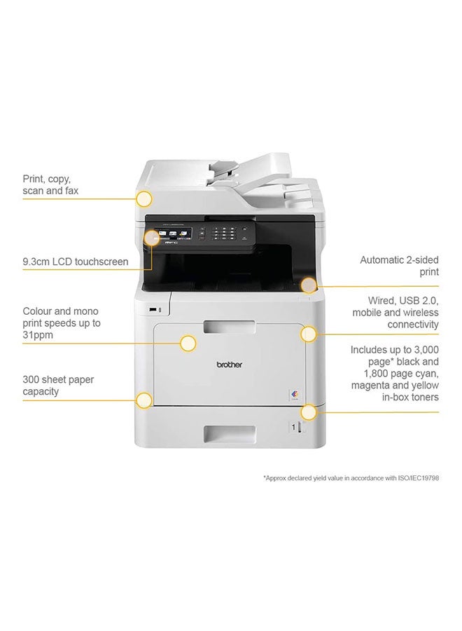 Wireless All In One Laser Printer, MFC-L8690CDW, Full Color Print With Advanced Duplex & Mobile Printing, Gigabit Ethernet, High Yield Ink Toner White