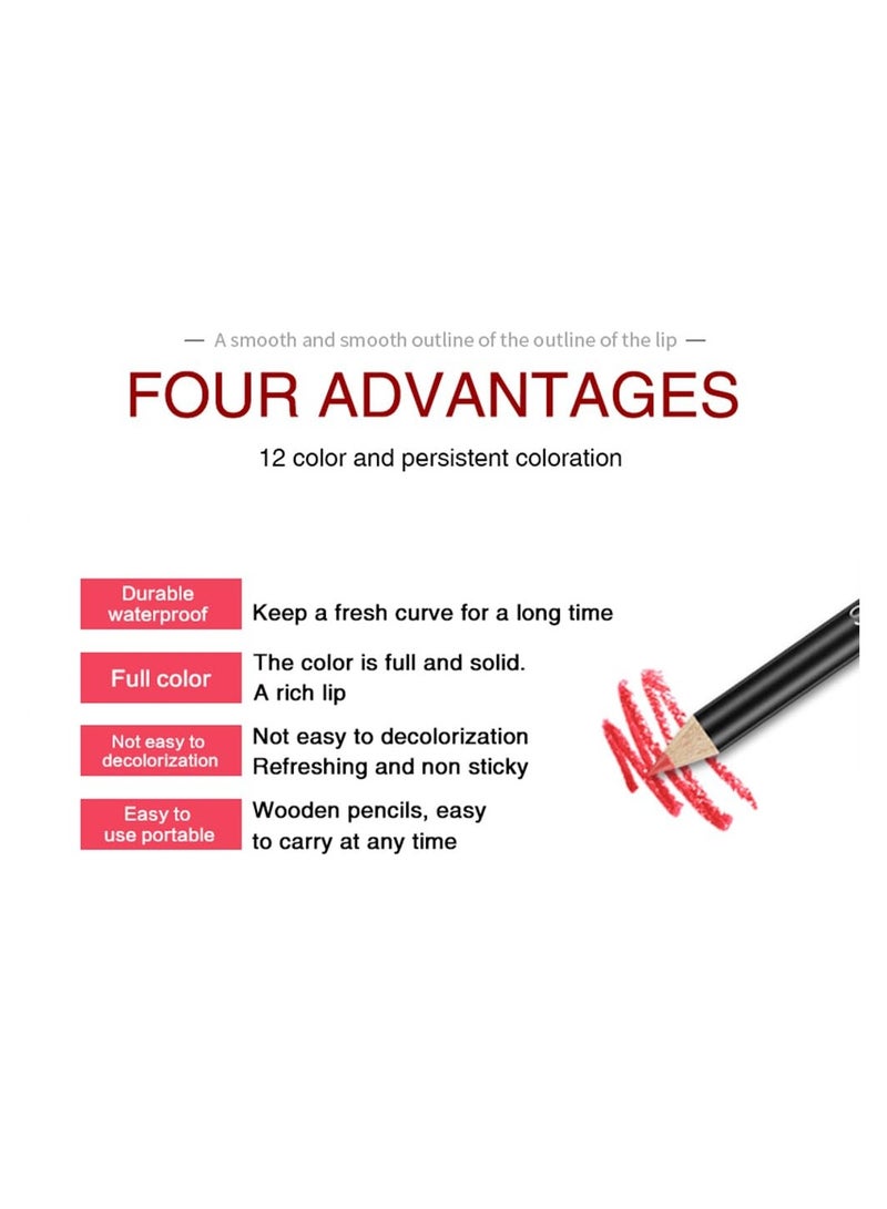 12 Colors Matte Lip Liner Pencil Set Waterproof Long Lasting Lip Liner Lipstick for Women