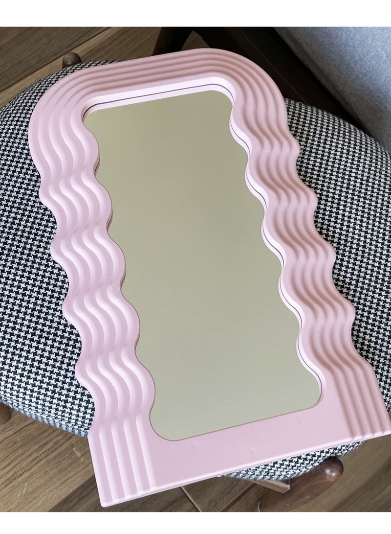 COOLBABY Wave Pattern Irregular Makeup Mirror Tabletop Vanity Mirror Cosmetic Desktop Mirror Hanging Pink