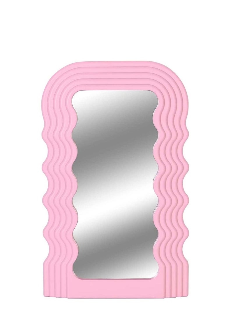 COOLBABY Wave Pattern Irregular Makeup Mirror Tabletop Vanity Mirror Cosmetic Desktop Mirror Hanging Pink