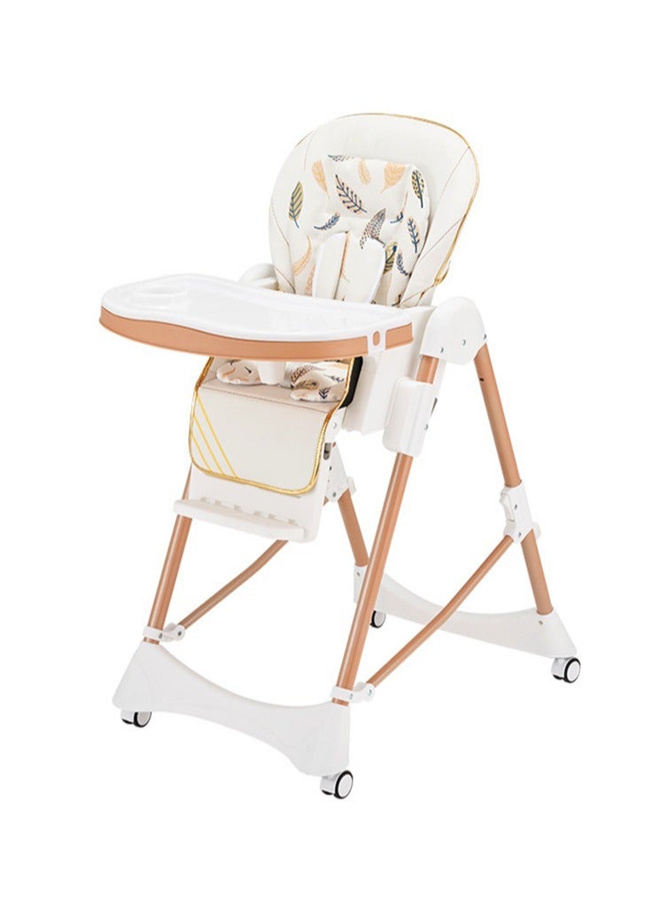 Baby High Chair With 4 Wheels Convertible High Chairs for Babies and Toddlers, Height Adjustable Baby High Chair,Adjustable Backrest and Pedal, Portable Baby Dinning Chair with Lockable Wheels For 6 Months To 6 Years