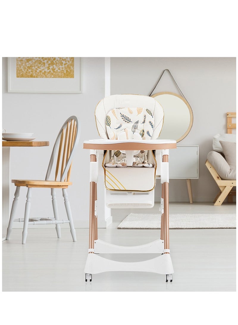 Baby High Chair With 4 Wheels Convertible High Chairs for Babies and Toddlers, Height Adjustable Baby High Chair,Adjustable Backrest and Pedal, Portable Baby Dinning Chair with Lockable Wheels For 6 Months To 6 Years