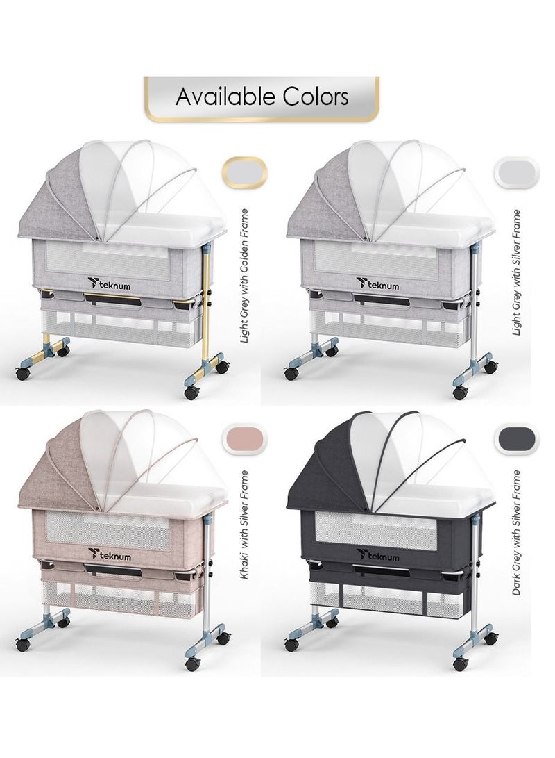 Sunshine Bedside Crib, Horizontally Adjustable - Light Grey