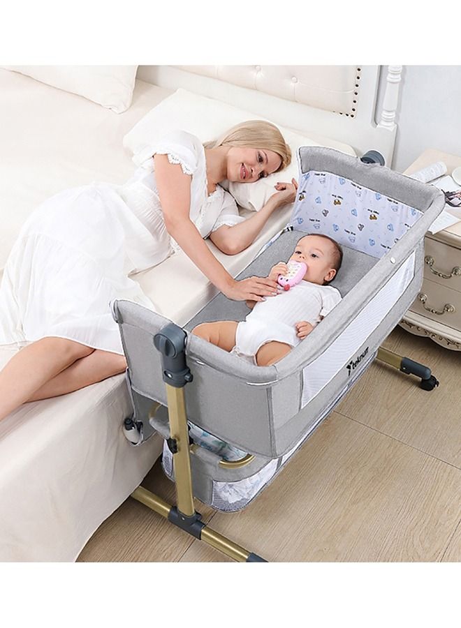 Sunshine Bedside Crib, Horizontally Adjustable - Light Grey