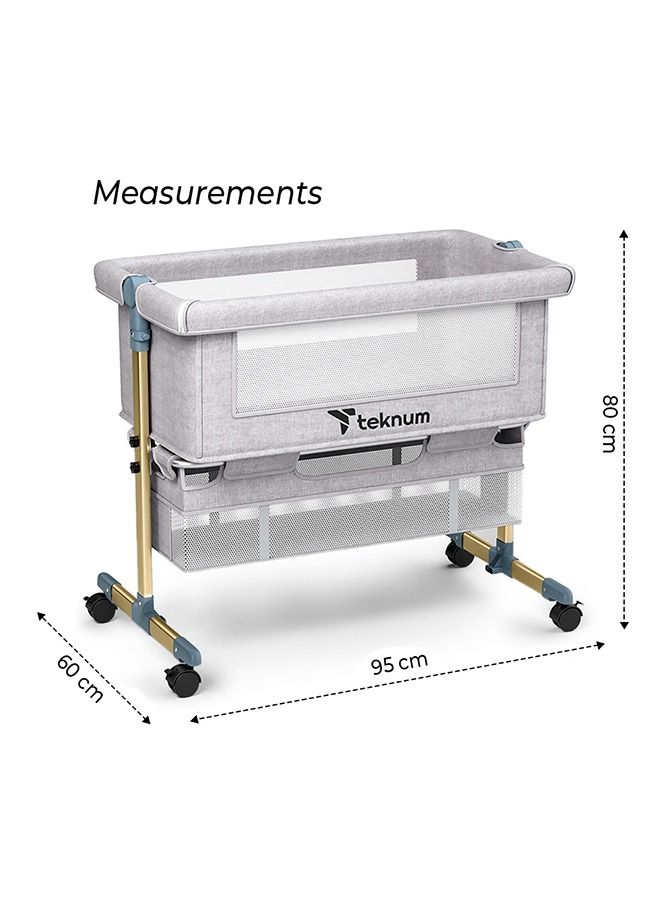 Sunshine Bedside Crib, Horizontally Adjustable - Light Grey