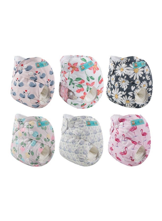 Cloth Diaper One Size Adjustable Washable Reusable For Baby Girls And Boys 6 Pack With 12 Inserts 6Dm61