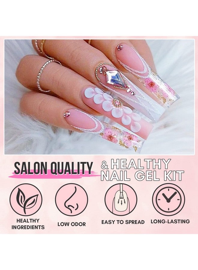 Poly Nail Gel Kit 6 Clear Pink White Colors Gel Builder For Nail Extension Set All In One Nail Thickening Solution Salon Home French Manicure