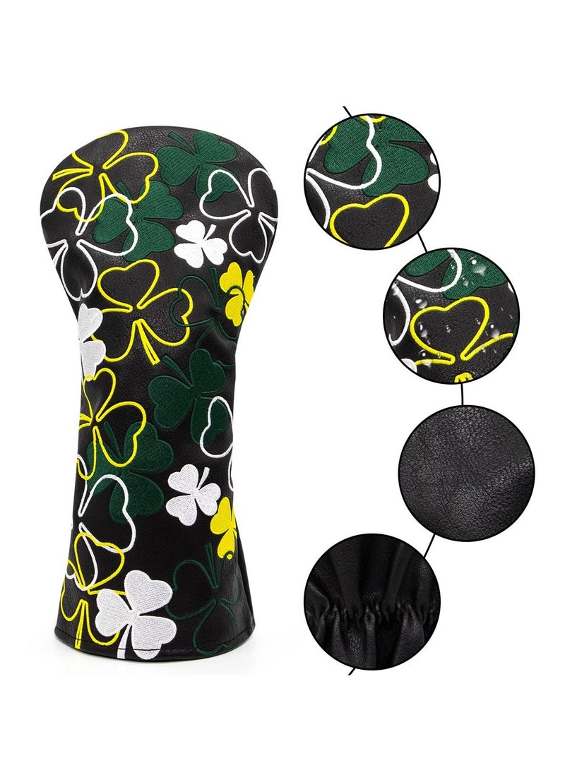 Golf Club Head Covers, Lucky Clover Golf Head Cover Club Headcover for Drivers Fairway Woods Hybrid Fit Oversized Club Men Women