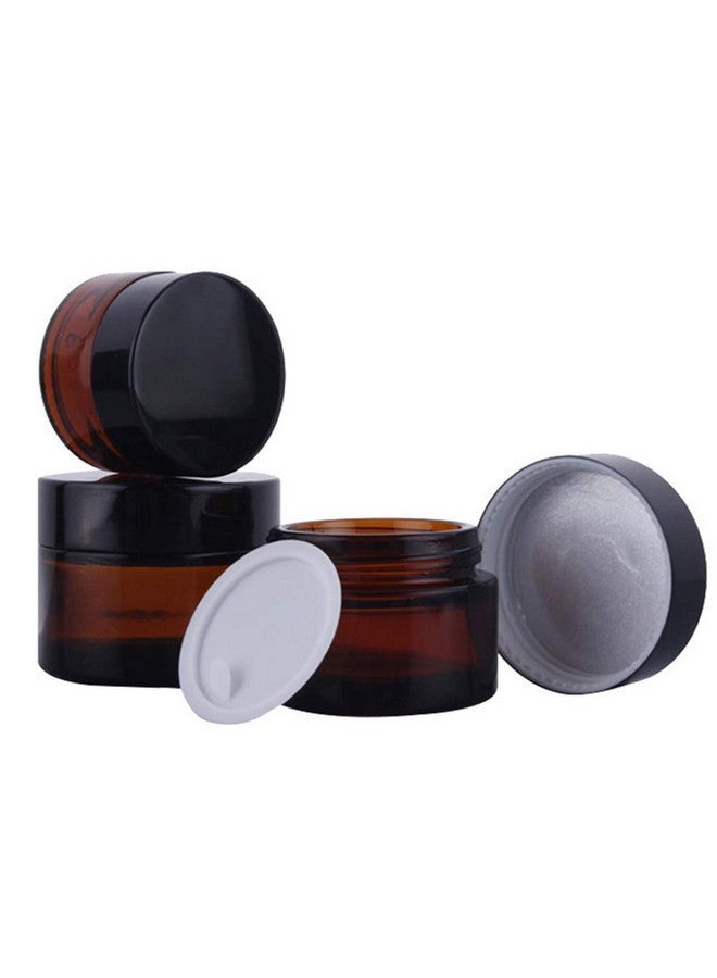 3Pcs 30Ml1Oz Amber Glass Empty Refillable Cosmetic Jars With Black Cap And Liner Facial Cream Lotion Cases Boxes Pots Tins Containers Dispense Sample Bottle For Cosmetic Cream Balm Storage