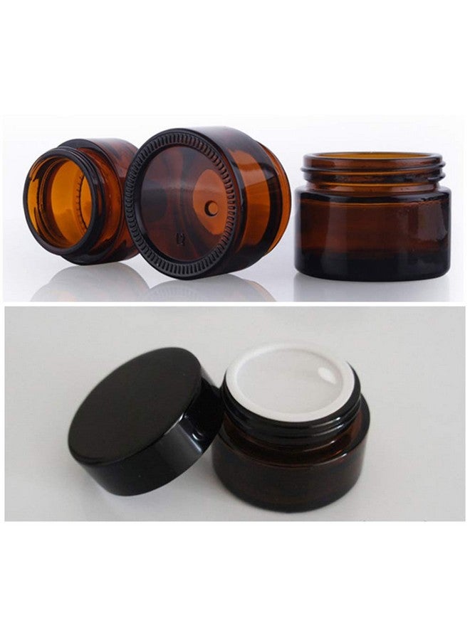 3Pcs 30Ml1Oz Amber Glass Empty Refillable Cosmetic Jars With Black Cap And Liner Facial Cream Lotion Cases Boxes Pots Tins Containers Dispense Sample Bottle For Cosmetic Cream Balm Storage