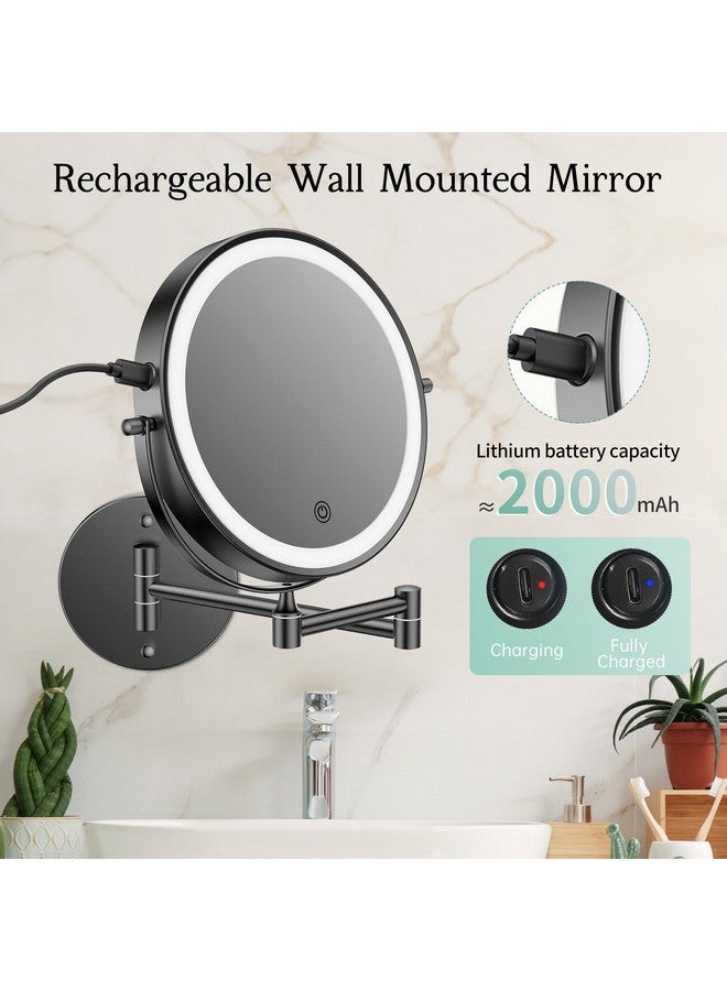 Rechargeable Wall Mounted Makeup Mirror With Lightsfuntouch 8 Inch Lighted 1X10X Magnifying Wall Mirror For Bathroomwall Mount Mirror With Extended Arm3Color Lightingtouch Screen Dimming360 Swivel